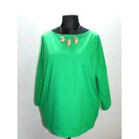 Bawełniana GRUBA BLUZA z haftem na dekolcie - zielona